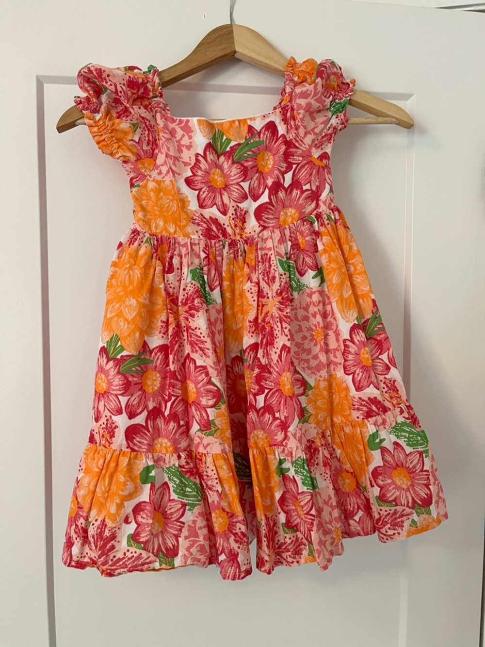 Joie Size 5 Pink & Orange Floral Ruffle Dress for Girls